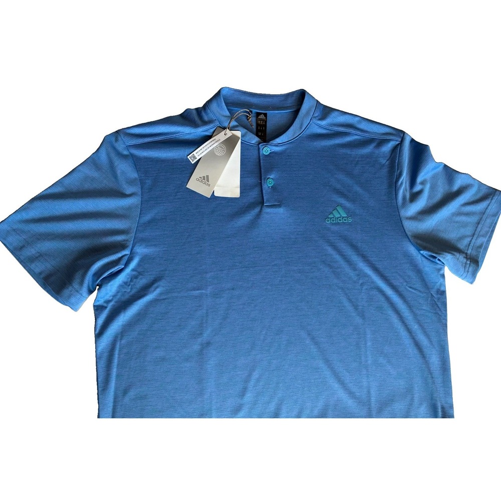 Adidas NET Golf Men's Medium Polo Shirt Light Blue Henley Collarless Performance